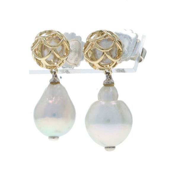 John Hardy Naga Baroque Pearl Dangle Earrings - Sterling 925 Gold 18k Pierced - Picture 4 of 7